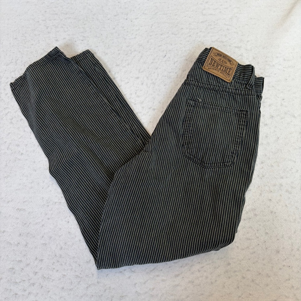 New Time Jeans Women 26 Black Hickory Stripe High Rise Tapered Leg Vintage